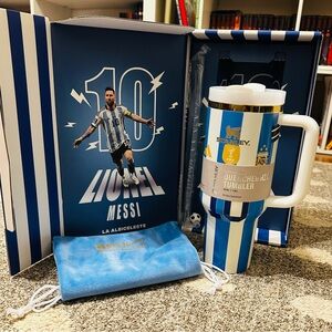 Stanley Messi 10 Blue & White Striped Tumbler w/Gift Box-Father's Day Special!